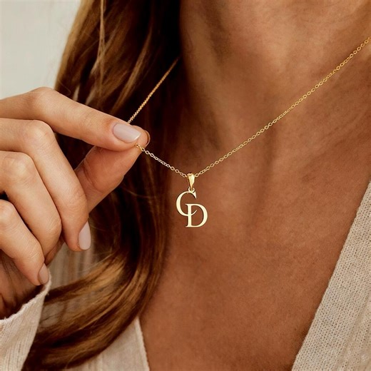 Personalized Initial Necklace, Double Letter Necklace, 14K Gold Plated Stainless Steel, Gift for Her - Etsy