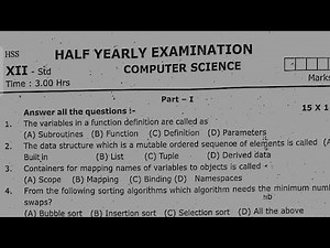12th std computer science half yearly exam question paper | Model question paper 2025
