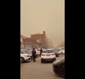 China: Billboard Blown Down by Gusty Wind Amid Sandstorm in Yinchuan