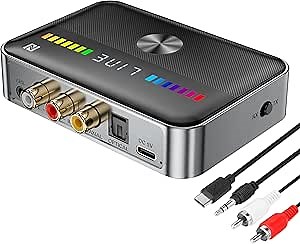 Bluetooth 5.3 Transmitter Receiver 2-in-1 Bluetooth Adapter HiFi Audio Bluetooth Receiver with LED Display and NFC 3.5mm AUX RCA Optical Coaxial USB for PC/TV/Car