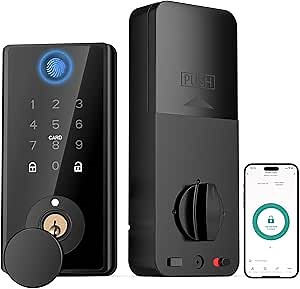 DINSTECH Smart Lock, Biometric Door Lock, 5-in-1 Keyless Entry, App Control, Black