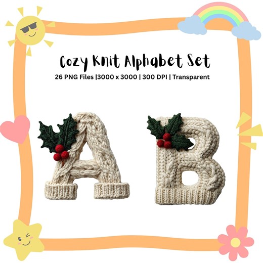 Cozy Knit Alphabet PNG | Winter Sweater Letters for Sublimation (digital Download) - Etsy