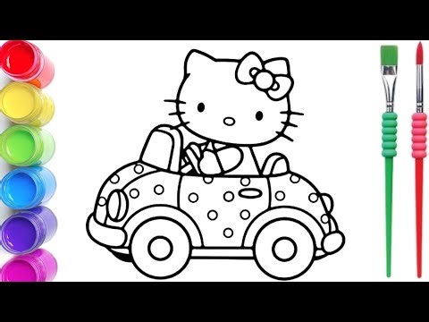 Cute Hello Kitty 🎀 Riding a Toy Car 🚗 | Drawing, Painting & Coloring for Kids