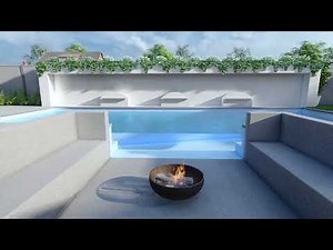 Modern Resort-Style Backyard Pool Design | Compass Pools X-Trainer, Sunken Firepit & Cabana