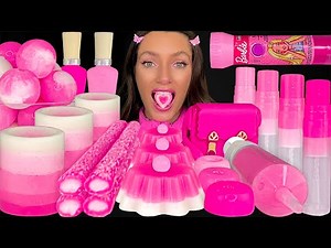 ASMR BARBIE DESSERTS MUKBANG EDIBLE PURSE, STRAWBERRY SOUR STRIP, EDIBLE SHOT GLASS EATING SOUNDS 먹방