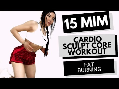 💦💧👙15 MIN CARDIO SCULPT CORE WORKOUT - FAT BURNING, quick home exercises, no jumping, bodyweight