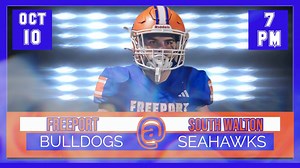 The epicenter of High School Football in the Panhandle will be at South Walton High School tonight, as the Freeport Bulldogs take on the South Walton Sea Hawks. Kickoff is at 7pm. Plan to arrive early, as standing room only is expected. For those unable to attend, the game will be streamed live for free on the Freeport High School Athletics YouTube channel. | Freeport Touchdown Club