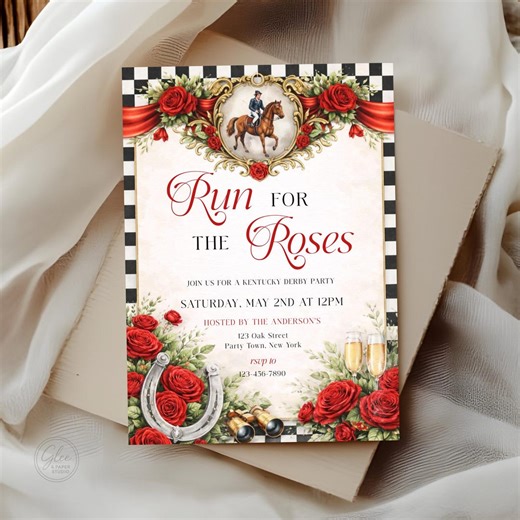 Kentucky Derby Invitation, Red Roses Party, Editable Template (PDF) - Etsy