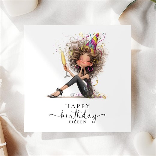 Birthday Card, Personalised Party Girl Birthday Card, Fun Birthday Card for Her, Custom Name Printed Card, Celebration Birthday Greeting - Etsy UK