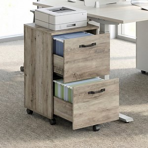 LEDREM 2-Drawer Rolling Storage Unit – Wood File Cabinet with Steel & Particleboard Construction, for Office, Holds A4/Letter Folders, 5 Swivel Casters with Brakes, Supports 77 lbs, Heather Greige