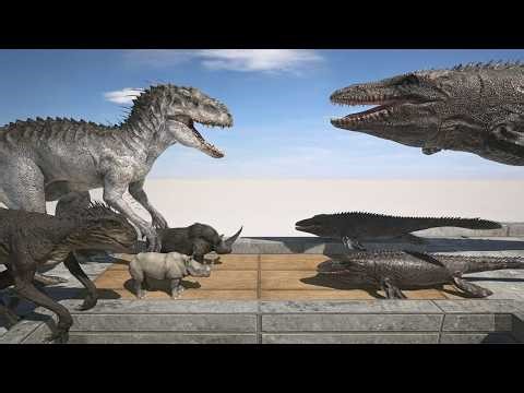 Dinosaurs and Animals Bridge Challenge | Indominus Rex vs Mosasaurus | ARBS