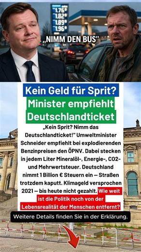 Sprit zu teuer? Minister sagt: Nimm halt den Bus — kein Witz!