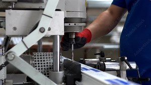 Factory Workers Operating PVC Frame Manufacturing Equipment