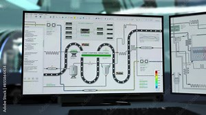 Using modern production process monitoring software at the manufacturing factory. Ai technology monitoring the production process automation. Computer system Monitoring the product packaging process.