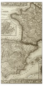 1800s France, Spain and Portugal County Map Sepia Beach Towel by Toby McGuire