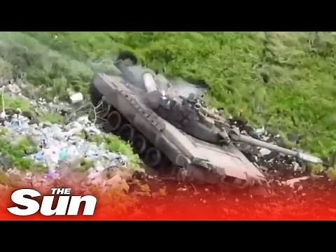 Ukrainian forces blow up Russian tank with long-ranged missiles