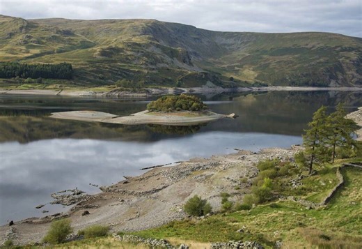 Sunken Mardale Green reappears at Haweswater Reservoir