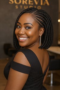 58K views · 696 reactions | A beautifully sculpted braided bob with a clean side part and glossy finish. Perfect for a classy evening or professional setting, this look radiates confidence, charm, and timeless beauty. ✨ #braidstyles #viralreelsシ | Hairstyle and Fashion | Facebook