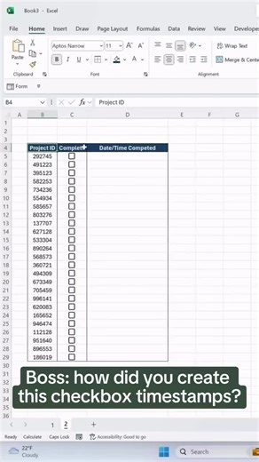 How to automate timestamps with Excel checkboxes | Emma Chieppor (Excel Dictionary) posted on the topic | LinkedIn
