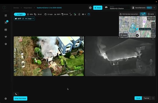See Responder in action. BRINC DFR delivers side-by-side visual and thermal feeds so teams get the full picture and better situational awareness. | BRINC Drones