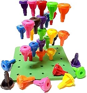 Peg Board Building Toys for 4 Year Old Boys and Girls - Stacking Toys, Engineering Construction Toys, Kids Toys with 32 Pegs, Foam Board & Activity eBook