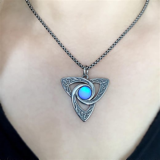 Celtic Knot Pendant: Stainless Steel Necklace With Blue Glass - Etsy