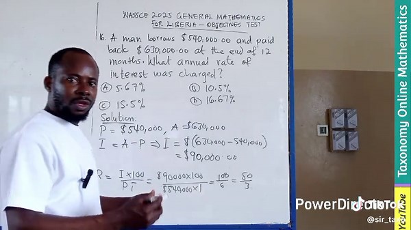 WASSCE 2025 (Liberia) General Mathematics | OBJ Question 16 | Finding the Rate from Simple Interest