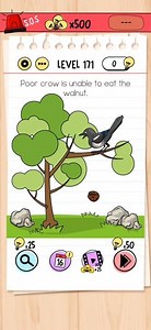 Poor crow is unable to eat walnut - Brain Test - Level 171