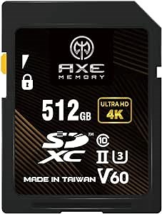 AXE MEMORY SD Card 512GB V60, 245MB/s UHS-II U3 4K Ultra Full HD, Professional Grade SDXC Memory Card