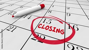 Closing Day Date Calendar Word Circled Close 3d Animation Stock Video