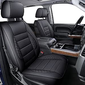 LUCKYMAN CLUB D04-S2-2 Silverado Seat Covers, Fit for 2019-2025 Chevy Silverado GMC Sierra 1500 and 2020-2025 2500HD 3500HD Crew Cab Water Proof Faux Leather(Full Set, Black)
