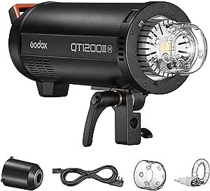 GODOX QT1200IIIM Studio Strobe Flash Light 1200W GN105 1/8000s High Speed Sync Photography Lighting Built in 2.4G Wirless System 40W LED Modeling Bulb LCD Panel with M/Multi/HSS Flash Mode