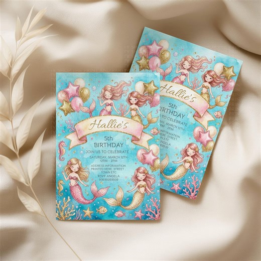 Mermaid Birthday Invitation Printable Template, Under the Sea Party Phone Invite (digital Download) - Etsy