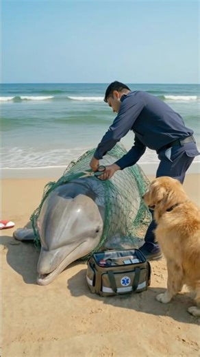 Ambulance Rescue — Golden Retriever Saves Dolphin from Net #dog #goldenretriever #rescue #dolphin