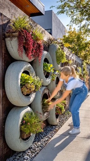 Idea Jardín Vertical Con Neumáticos 🛞🌸🌺🌻