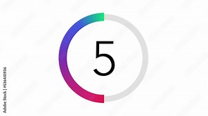 Simple 10 seconds countdown timer with animated thick vivid gradient line indicator. Circle shaped smooth animation on white background. Colourful line on chic white luxury and elegant concept