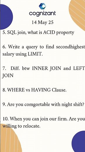 Cognizant Interview Lastest Questions (GenC, GenC Pro)