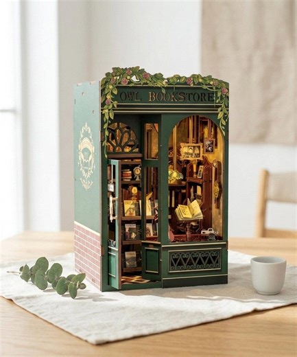 DIY Owl Bookstore Book Nook Kit with LED Lights — Miniature Bookshelf Insert — Beginner Friendly Wooden Craft Kit — Perfect Gift - Etsy France