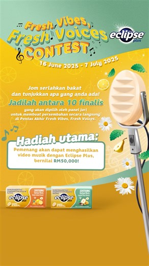 Suara padu? Nombor syatuuu? Join contest Eclipse Plus ni & get ready untuk perform live & ada music video sendiri 😍 Hanya pilih lagu (dari senarai 👇), guna filter Eclipse Plus kat TikTok @marswrigley.my & rekod acapella! Mudah kan? Follow je langkah mudah macam dalam video ni & korang berpeluang hasilkan MV bernilai RM50,000! 1. Reminisensi (Insomniack) 2. Lagu untukmu (Meet Uncle Hussain) 3. Pencuri Hati (Ayda Jebat) 4. ⁠Hasrat (Amir Jahari) 5. Pujaanku (Masdo & Aisyah Aziz) 6. Forevermore (Y