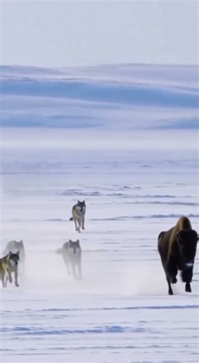 “Wolves Hunt a Bison — The Frozen Plains Chase”