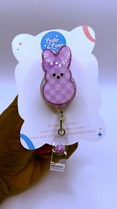 Purple Checkered Bunny Badge Reel, Glitter Badge Reel, Retractable ID Badge Reel, Bunny with bow Badge Reel, Checkered Bunny Badge Reel