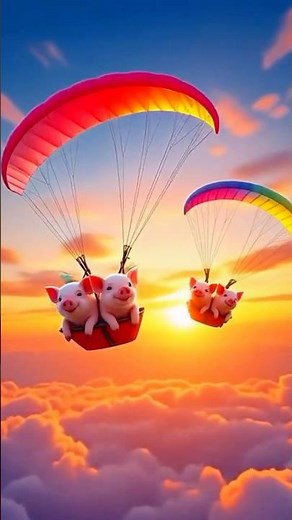 Incredible Flying Pigs Paragliding Animation | AI Video Art #shorts