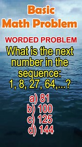 what is the next number in the sequence: 1, 8, 27, 64,...? a) 81 b) 100 c) 125 d) 144 #CivilServices #Mathtutor #quiz #civilservice #generalknowledgequiz | MathTalks