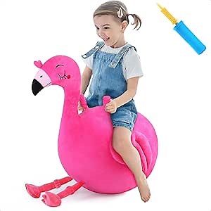 Amazon.com: iPlay, iLearn Bouncy Pals Kids Flamingo Hopper Ball, Inflatable Bouncing Animal Hopping Toys, Pink Plush Ride on Bouncer, Outdoor Indoor Active Jumping, Birthday Gift for 3 4 5 6 Year Old Girl Toddler : Toys & Games