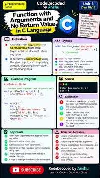 C Programming Day 10 | Function with Arguments & No Return Value in C #shorts#coding