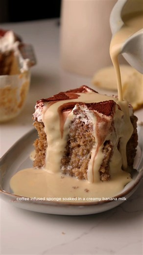 Banana Milk Latte Tres Leches Cake (Eggless, Dairy-Free)