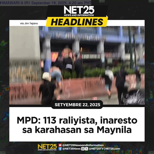 336K views · 2.3K reactions | Sa pinakahuling ulat ng Philippine National Police, nasa 113 katao, kabilang ang 37 menor de edad, ang inaresto sa anti-corruption rally sa Maynila kahapon, Setyembre 21, matapos mauwi sa kaguluhan ang protesta. Ayon sa Manila Police Department, 51 ang inaresto sa Ayala Bridge, 41 sa Recto Avenue, at 21 sa Mendiola. #NET25NewsAndInformation #SigawKontraKorapsyon #ManilaPoliceDepartment #MPD #rally #Headlines | NET25 News and Information | Facebook
