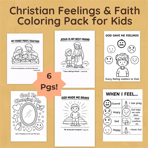 Christian Feelings & Faith Coloring Pack for Kids | Bible Emotions Activity | Sunday School Printable - Etsy