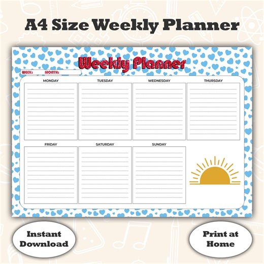 Weekly Planner Printable, 7 Day Organizer Sheet, Daily Task Productivity Kit, Undated A4 Letter, Student Weekly Planner, Instant Download - Etsy