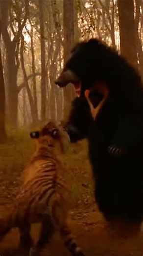 Indian Sloth Bear vs Bengal Tiger #animals #battle #wildlife